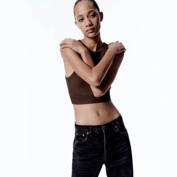 Zara Brown Ribbed T-Shirt Tank - Picture 5 of 10